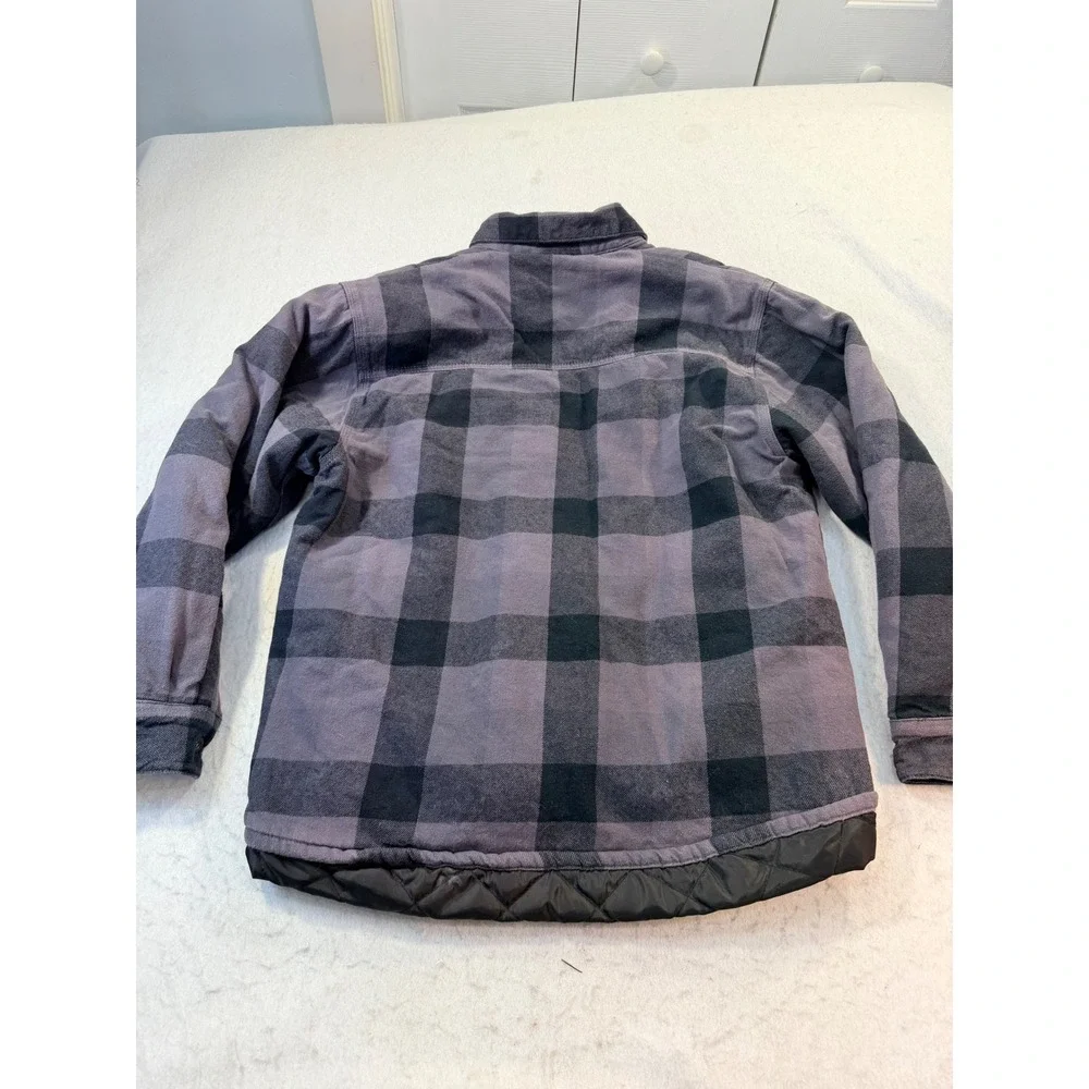 Berne Matco Tools Quilted Lined Flannel Shirt Jacket Grey Black Plaid Mens L